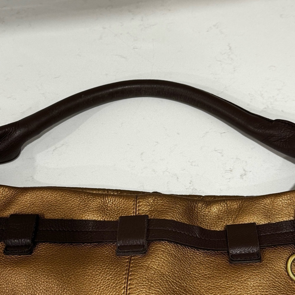 Vintage Soprano Gold Leather Hobo Bag Studded Brown Handles - Picture 4 of 9